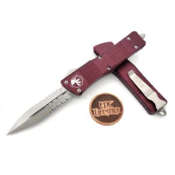 Microtech Combat Troodon142-11MR Merlot Stonewash Partial Serrated