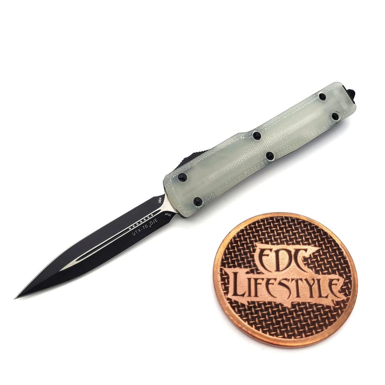 Microtech UTX-70 147-1GTJGS Jade Green G-10 Double Edge Black Standard 1 Microtech UTX-70 147-1GTJGS Jade Green G-10 Double Edge Black Standard