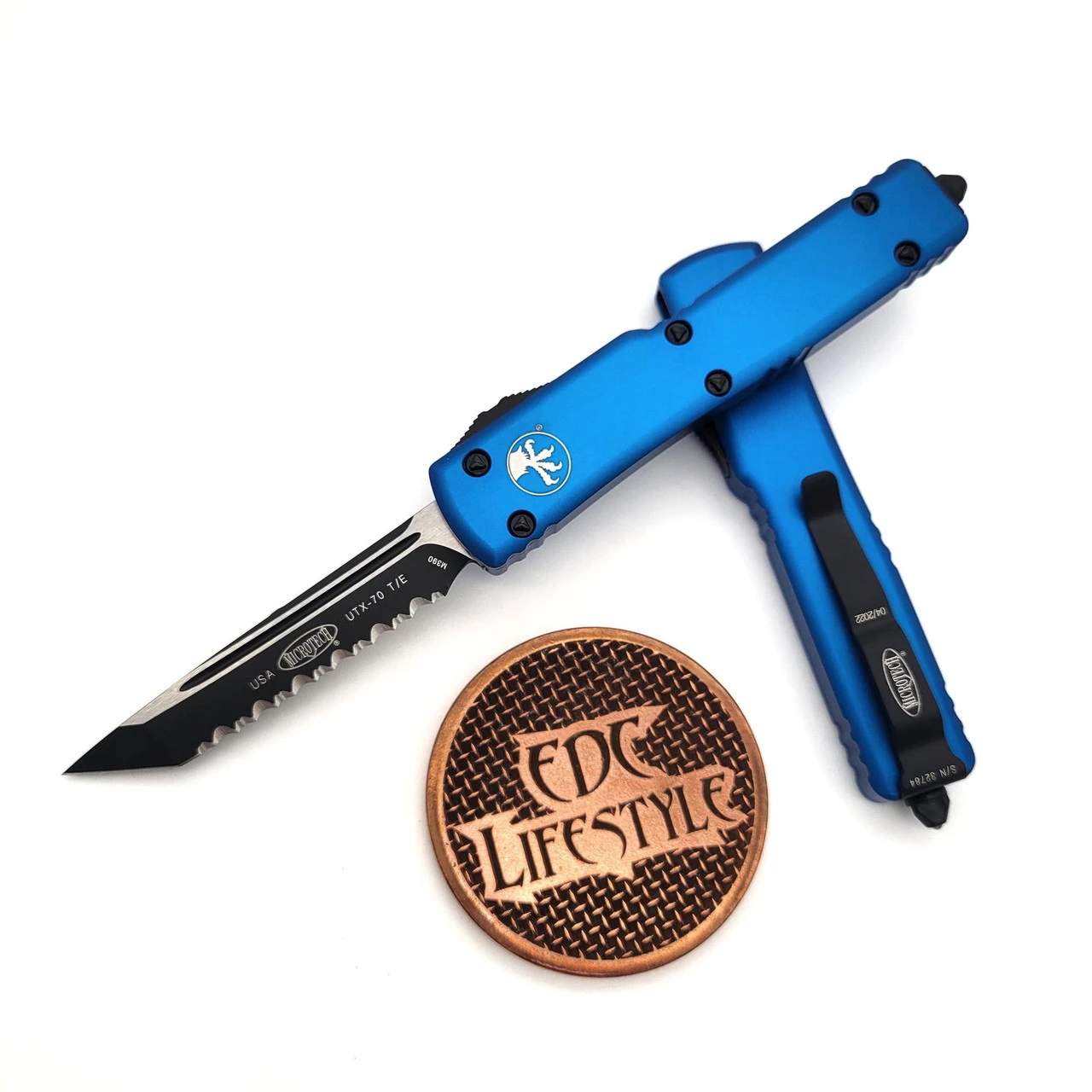 Microtech UTX-70 149-3BL Blue Full Serrated Tanto Black Standard 1 Microtech UTX-70 149-3BL Blue Full Serrated Tanto Black Standard