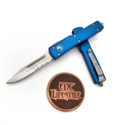 Microtech UTX-70 148-11BL Blue Stonewash Single Edge Partial Serrated