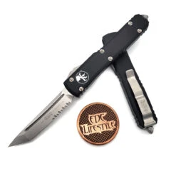 Microtech Ultratech 123-11 Black Tanto Edge Partial Serrated Stonewash