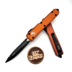 Microtech Ultratech 122-3OR Orange Double Edge Full Serrated Black Standard