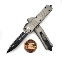 Microtech 142-3TG Combat Troodon Titanium Gray Double Edge Full Serrated Black Standard