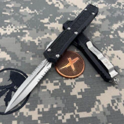 Microtech Makora 206-11S Black Stonewash Double Edge Partial Serrated