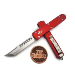 Microtech Ultratech 119-10RDS Red Hellhound Tanto Stonewash