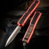 Microtech Makora 206-15RDCFIS Red Carbon Fiber Inlay Bronze Full Serrated Double Edge
