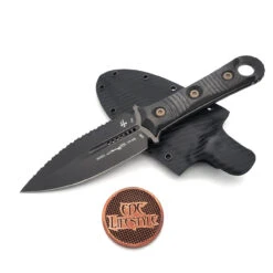 Microtech/Borka Blades 201-3DLCCFS SBD DLC Fixed Blade Full Serrated Double Edge Dagger Blade, Carbon Fiber Handles, Kydex Sheath