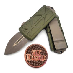 Microtech Exocet 157-13APOD OD Green Bronze Standard Double Edge Exocet OTF Money Clip