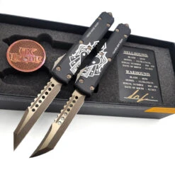 Microtech Ultratech 119-13SETDMS Dead Man's Hand Hellhound Tanto/Warhound Bronzed Apocalyptic Signature Series Set Of 2