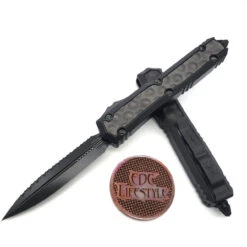 Microtech Makora 206-3DLCTBISH Shadow DLC Bubble Inlay DLC Full Serrated Nickel Boron Internals