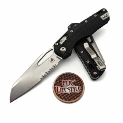 Microtech MSI S/E Tri-Grip Injection Molded Black Partial Serrated Stonewash 210T-11IMBK