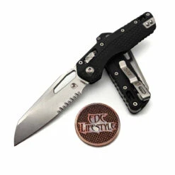 Microtech MSI S/E Tri-Grip Polymer Molded Black Partial Serrated Stonewash 210T-11PMBK