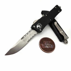 Microtech Combat Troodon 143-11 Black Stonewash Single Edge Partial Serrated
