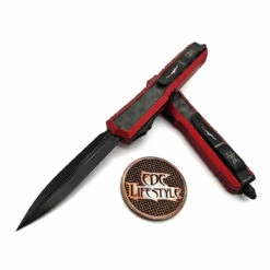 Microtech Makora 206-1DLCTRDBIS Red Bubble Inlay DLC Double Edge