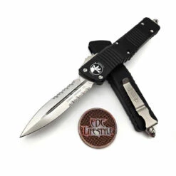 Microtech Combat Troodon142-11 Black Stonewash Double Edge Partial Serrated