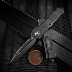 Microtech 142-3CDT Combat Troodon Cerakote Dark Tungsten Double Edge Full Serrated Black Standard