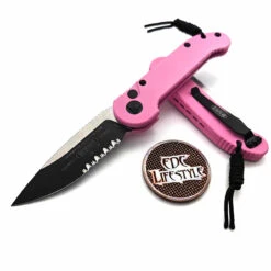 Microtech L.U.D.T. 135S-2BPK Smooth Chassis Cerakote Blasted Pink Standard LUDT Partial Serrated Two Tone