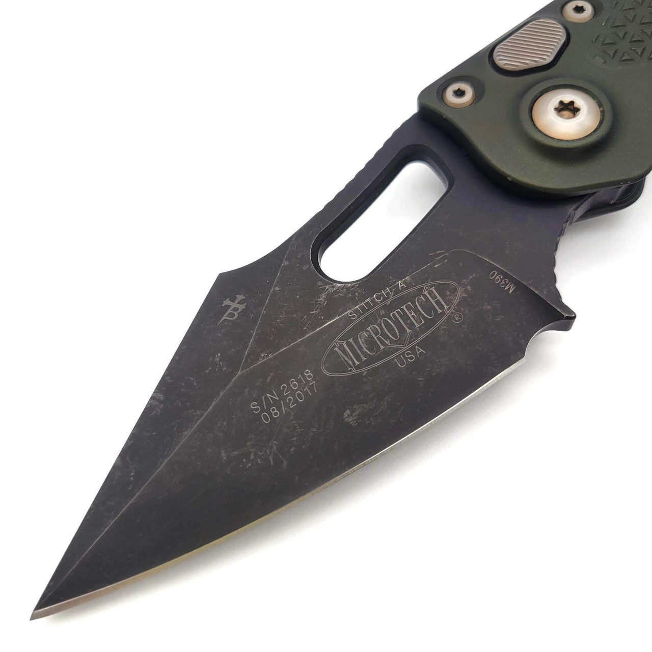 Microtech Knives A S/E Auto Stitch 169-1DLCOD OD Green DLC Single Edge - Pre-owned 2 Microtech Knives A S/E Auto Stitch 169-1DLCOD OD Green DLC Single Edge - Pre-owned - Image 2