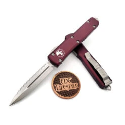 Microtech Ultratech 122-12MR Merlot Double Edge Stonewash Full Serrated