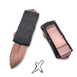 MicrotechExocet 157-3PVDRGS Double Edge PVD Rose Gold Full Serrated Exocet OTF Money Clip