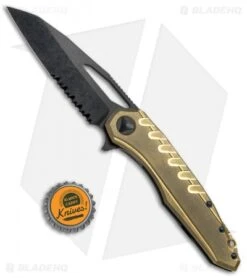 Microtech Sigil MK6 Frame Lock Knife Brass/Black (3.75" DLC Serr) -Microtech Shop MICROTECH SIGIL MK6 FL BRASS BLACK DLC SERR 196 2 DLCBR BHQ 76137 JR bottlecap 2