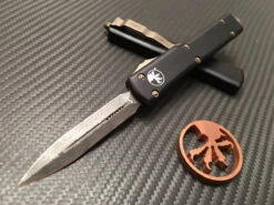 Microtech UTX-70 Double Edge Damascus Standard W/Bronze Hardware