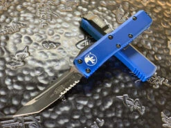 Microtech UTX85 Tanto Part Serrated Blue