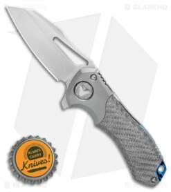 Marfione Custom Protocol Ti Bolster W/ Silvertwill CF Handle. (3" Satin) -Microtech Shop Marfione Custom Protocol Ti Bolster w Silvertwill CF Handle 3 SW BHQ 124738 LS Bottlecap