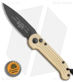 Microtech LUDT Automatic Knife Champagne Gold (3.4" Black) -Microtech Shop Microtech Champagne LUDT Automatic Knife Black PLN BHQ 1187 LS Bottlecap
