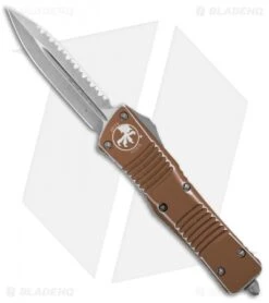 Microtech Combat Troodon D/E OTF Knife Tan Distress (3.8" Stonewash Full Serr)