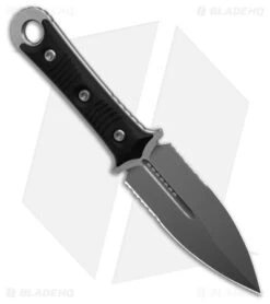 Microtech SBD Dagger Fixed Blade Knife Black (4.4" SW Double Serrated) 201-11 -Microtech Shop Microtech SBD Dagger Fixed Blade Knife Black 4.4in Stonewash Serrated BHQ 181781 hd spine