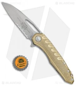 Microtech Sigil MK6 Frame Lock Knife Brass (3.75" Apocalyptic Serr) -Microtech Shop Microtech Sigil MK6 FL Brass Apocalyptic Serr 196 11 APBR BHQ 77449 jr bottlecap