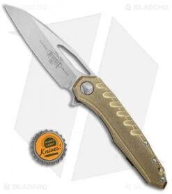 Microtech Sigil MK6 Frame Lock Knife Brass (3.75" Stonewash) -Microtech Shop Microtech Sigil MK6 FL Brass SW 196 10BR BHQ 76600 jr bottlecap