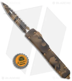 Microtech Signature Series Ultratech D/E OTF Knife Coyote Camo (3.4" CC Serr) -Microtech Shop Microtech Signature Series Ultratech DE Coyote Camo Serr BHQ 175650 jr bottlecap
