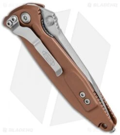 Microtech Socom Elite Manual Knife Tan (4" Stonewash Serr) 160-11TA -Microtech Shop Microtech Socom Elite Manual Tan SW Serr 160 11TA BHQ 13107 jr side