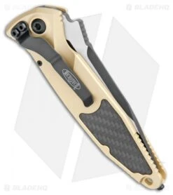Microtech Socom Elite S/E Automatic Knife Gold/CF (4" Two-Tone) 160A-1CGCFI -Microtech Shop Microtech Socom Elite SE Auto Gold CF TT 160A 1CGCFI BHQ 108656 jr side