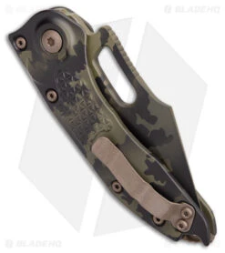 Microtech Stitch Signature Series Automatic Knife Olive Camo (3.75" Camo Serr) -Microtech Shop Microtech Stitch Signature Series Auto Olive Camo Camo Serr BHQ 179043 jr side
