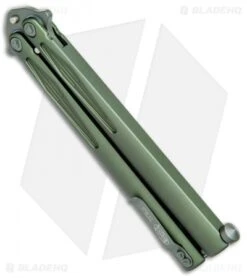 Microtech Tachyon III Balisong Butterfly OD Green (4.5" Sharpened Top Swedge OD) -Microtech Shop Microtech Tachyon III Balisong Butterfly OD Green Sharpened Top Swedge OD BHQ 77871 jr side