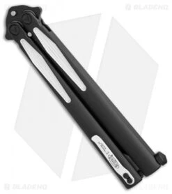 Microtech Tachyon III Balisong Knife Venom (4.5" Black/White Serr) 173-3VM -Microtech Shop Microtech Tachyon III Venom black white serr BHQ 71368 er side