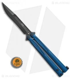 Microtech Tachyon III Balisong Butterfly Knife Blue (4.5" Black) 173-1DLCBL -Microtech Shop Microtech Tachyon III blue black 173 1DLCBL BHQ 71037 er size