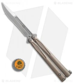 Microtech Tachyon III Balisong Butterfly Knife Tan (4.5" Stonewash) 173-10TA -Microtech Shop Microtech Tachyon III tan sw BHQ 75677 er bottlecap