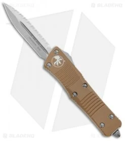 Microtech Troodon D/E OTF Automatic Knife Tan (3" Stonewash Full Serr)