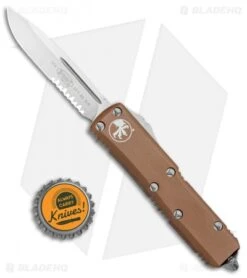 Microtech UTX-85 S/E OTF Automatic Knife Tan (3.125" Satin Serr) -Microtech Shop Microtech UTX 85 SE OTF Auto Tan Satin Serr 231 5 TA BHQ 87563 jr bottlecap 1