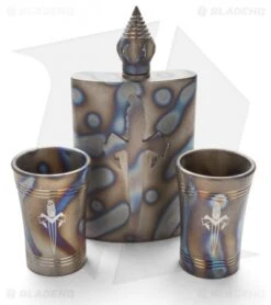 Microtech Flame Anodized Titanium Flask Set + 2 Shot Glasses