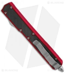 Microtech Makora II D/A OTF Automatic Knife CF/Red (4.45" Satin Serr) 106-5RD -Microtech Shop microtech makora 2 satin 106 4rd red carbon fiber side