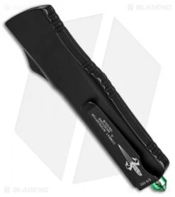 Marfione Custom Combat Interceptor OTF Knife Black W/ Green Ti HW (Hand Satin) -Microtech Shop microtech marfion custom otf combat incterceptor green satin BHQ 49010 dl side
