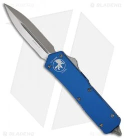 Microtech Scarab OTF Knife Blue Executive D/E Dagger (Satin PLN) 109-4BL