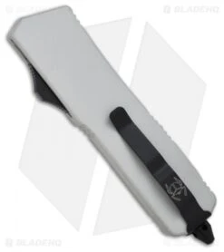 Microtech Scarab Executive Silver OTF Tanto Knife (3.5" Black Serr) 108-2W -Microtech Shop microtech scarab te white black serr 108 2w back