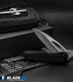 Marfione Custom Knives Sigil Flipper Knife DLC Titanium (3.5" Hand Satin) -Microtech Shop microtech sigil dlc ti blue hw all cm