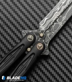 Marfione Custom Tachyon III Balisong Knife DLC Titanium (4.5" Damascus) -Microtech Shop microtech tachyon III balisong dlc ti dam detail cm
